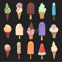 华夫饼底纹图片_冰淇淋套装五颜六色的卡通儿童冷