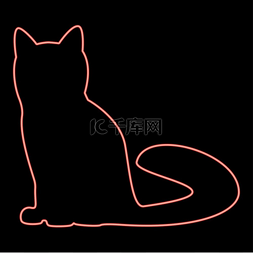 猫头形状图片_霓虹猫红色矢量插图平面风格的灯