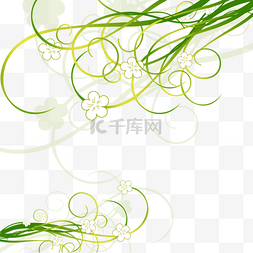 植物线条花朵矢量图片_树枝绿色曲线线条小花几何边框