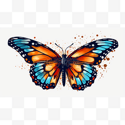 蝴蝶翅膀手绘图片_手绘卡通扁平动物张开翅膀蝴蝶