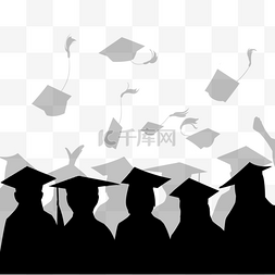学士帽剪影图片_庆祝毕业与抛出的学士帽欢乐场景