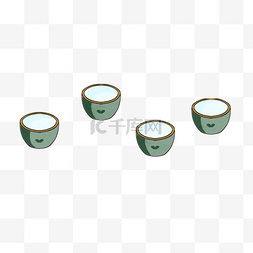 四个绿色小茶碗日本茶壶和杯子