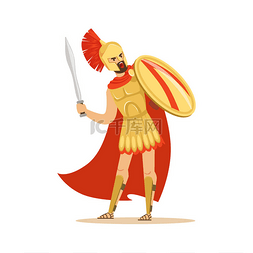 鳞片盔甲图片_在金色的盔甲，拿着盾牌和剑、 