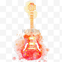 吉他红色水彩风格