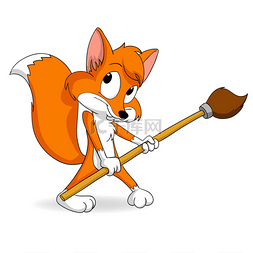 可爱的小卡通狐狸用画笔
