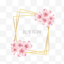樱花水彩自然金色边框