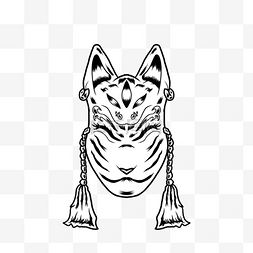 狐狸面具纹身日本风格黑白色