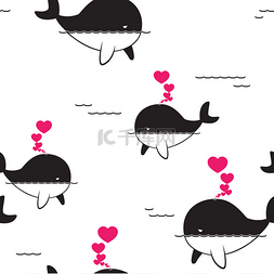 矢量无缝模式与鲸鱼和心.