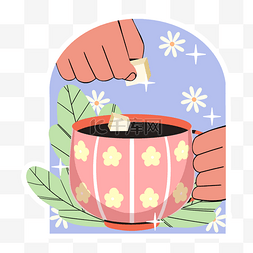 温泉文字图片_抽象咖啡方糖植物贴纸