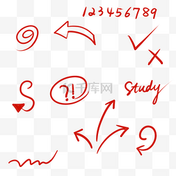 写元素图片_创意红色手写标记符号套图