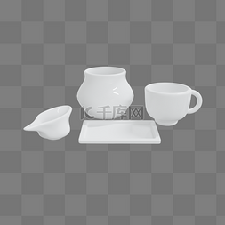 3DC4D立体餐饮白色水杯盘子餐具