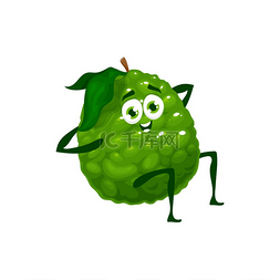 卡通绿色佛手柑水果性格健身和运