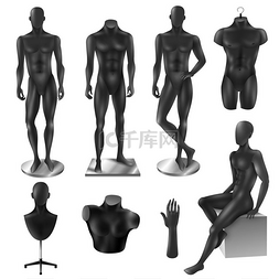 人体模型男性逼真黑色图像集零售