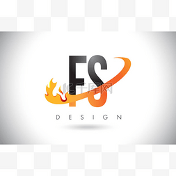 Fs F S 字母标志用火火焰设计和橙