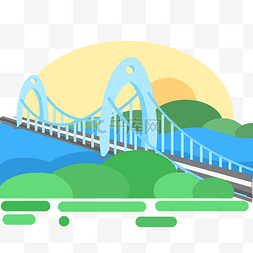 货船大桥大桥图片_城市桥梁跨海大桥MBE扁平图案城市