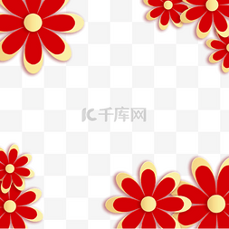喜庆玫瑰图片_新年新春立体浮雕剪纸风红金红色