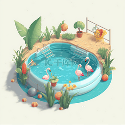 夏日卡通游泳池元素