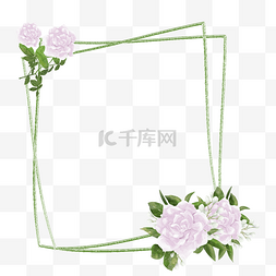 绿色树叶几何背景图片_玫瑰花水彩植物花卉变形边框
