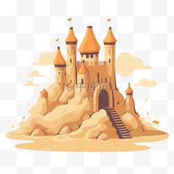 夏季扁平卡通风大型沙滩城堡