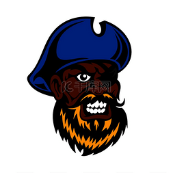 戴眼罩图片_愤怒的卡通黑皮肤海盗船长，胡须