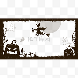 海报秋季背景图片_万圣节边框搞怪女巫剪影