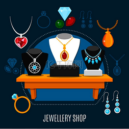 戒指的背景素材图片_珠宝店的陈列柜，上面有假人项链