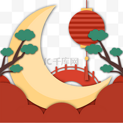 中秋中秋节剪纸风格创意月亮