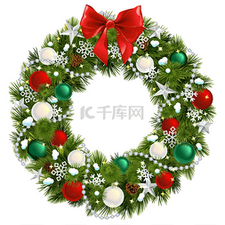 圣诞花环图片_白色背景上孤立的带红色弓形花环