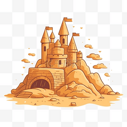 夏季扁平卡通风描边沙滩城堡
