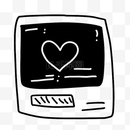 黑白涂鸦电视机里的爱心