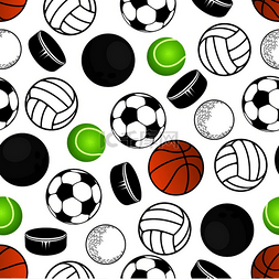 运动球和冰球无缝图案与足球或足