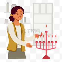 女人节图片_犹太光明节卡通点蜡烛的女人