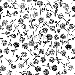 复古无缝背景图片_玫瑰花朵无缝背景黑白玫瑰图案壁