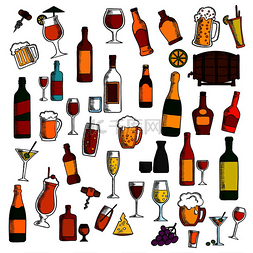 冰酒图标图片_酒精饮料和鸡尾酒以及小吃和水果
