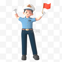 劳动节庆祝图片_3D立体C4D警察举旗庆祝职业人物形