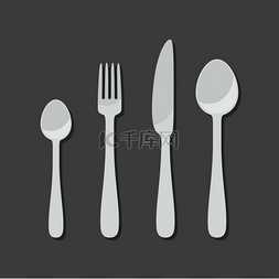 刀叉搭配图片_平面风格的餐具图标带勺子刀叉的