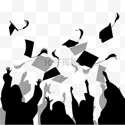 毕业学士帽人物图片_欢乐的毕业生和抛出的学士帽剪影