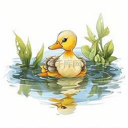 卡通池塘图片_一只在池塘里游泳的小鸭子