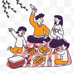 春季野餐的一家人