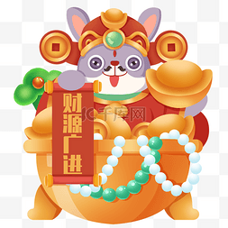 财神兔子图片_财神兔子从聚宝盆出来