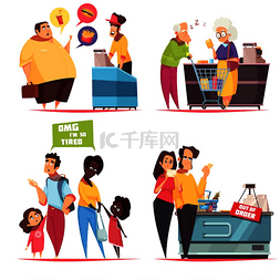 服务设计图片_排队字符概念4图标集超市和快餐