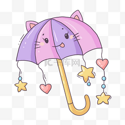 蓝色的太阳伞图片_太阳伞可爱紫色小花猫图案