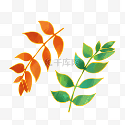 植物叶子金线描绿叶红叶