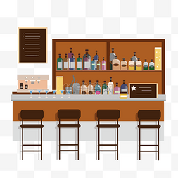 酒吧元素图片_酒吧吧台棕色卡通