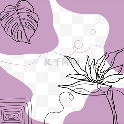 紫色线描花卉instagram故事边框