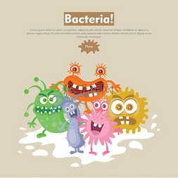 生物学插图图片_细菌平面卡通矢量网页横幅细菌网
