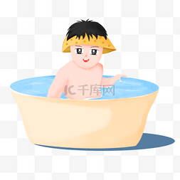 浴帽洗澡图片_可爱的卡通小宝宝洗澡