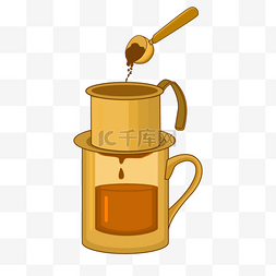 咖啡勺图片_金色的越南滴滤咖啡