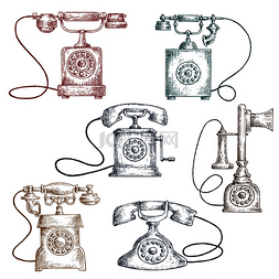 电话连接图片_带有彩色电话的雕刻风格的老式有