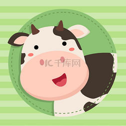 可爱的小动物图片_中绿色圆头可爱的微笑牛